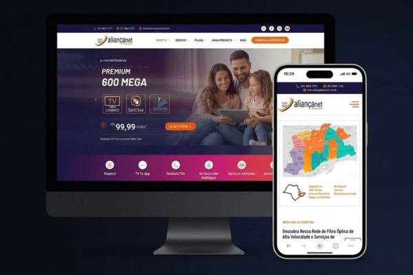 Mockup do site Aliança Net Telecom desenvolvido pela Creative Soul